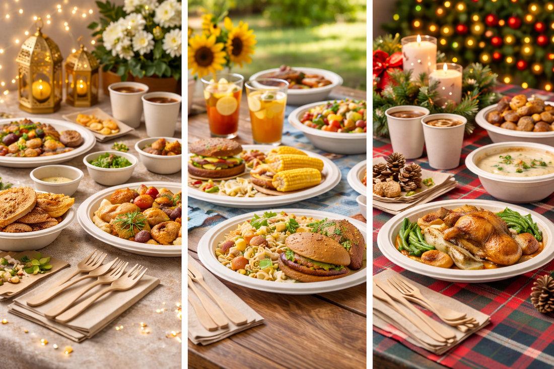 Seasonal disposable tableware used for Eid, summer and Christmas family meals at home